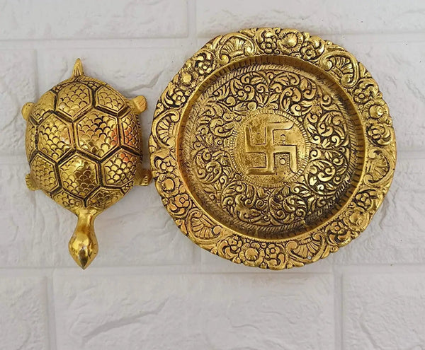 Tortoise On Plate (Golden) by Brahmatells