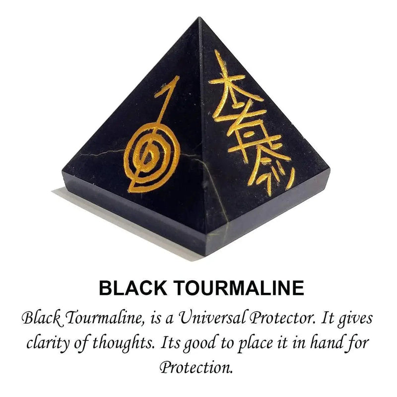 Tourmaline Reiki Symbol Natural Crystal Stone Pyramid for Reiki Healing/Grid and Aura Cleaning, Vastu Correction and Crystal Healing Stone by Brahmatells