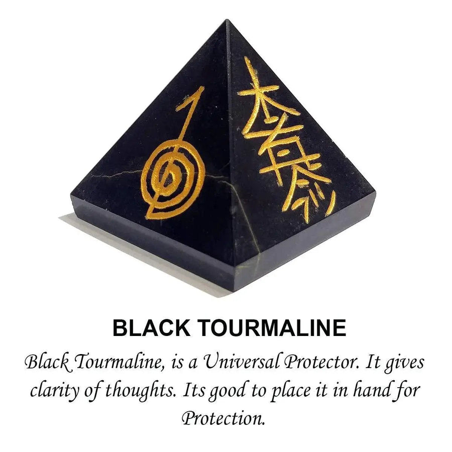 Tourmaline Reiki Symbol Natural Crystal Stone Pyramid for Reiki Healing/Grid and Aura Cleaning, Vastu Correction and Crystal Healing Stone by Brahmatells