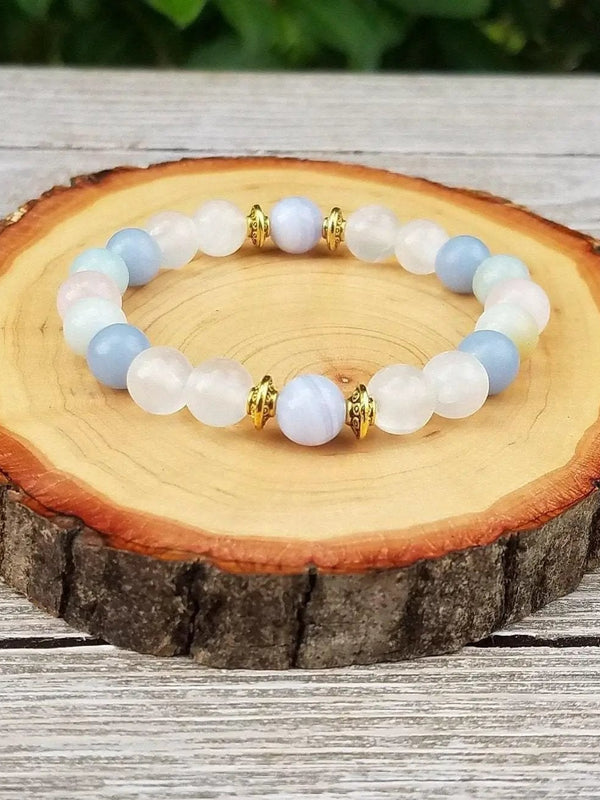 Tranquility Bracelet: Selenite, Morganite, Aquamarine, Blue Lace Agate | Brahmatells by Brahmatells