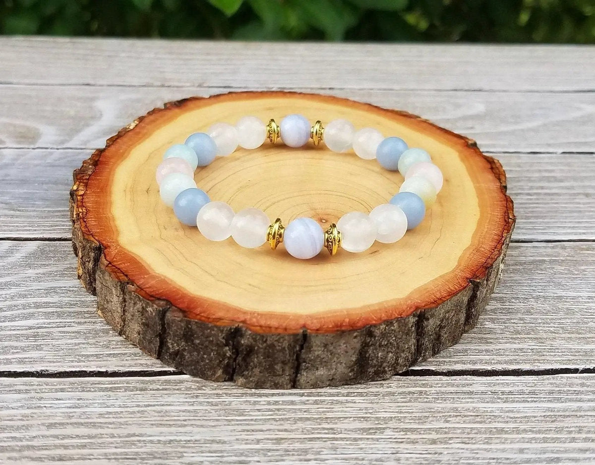 Tranquility Bracelet: Selenite, Morganite, Aquamarine, Blue Lace Agate | Brahmatells by Brahmatells