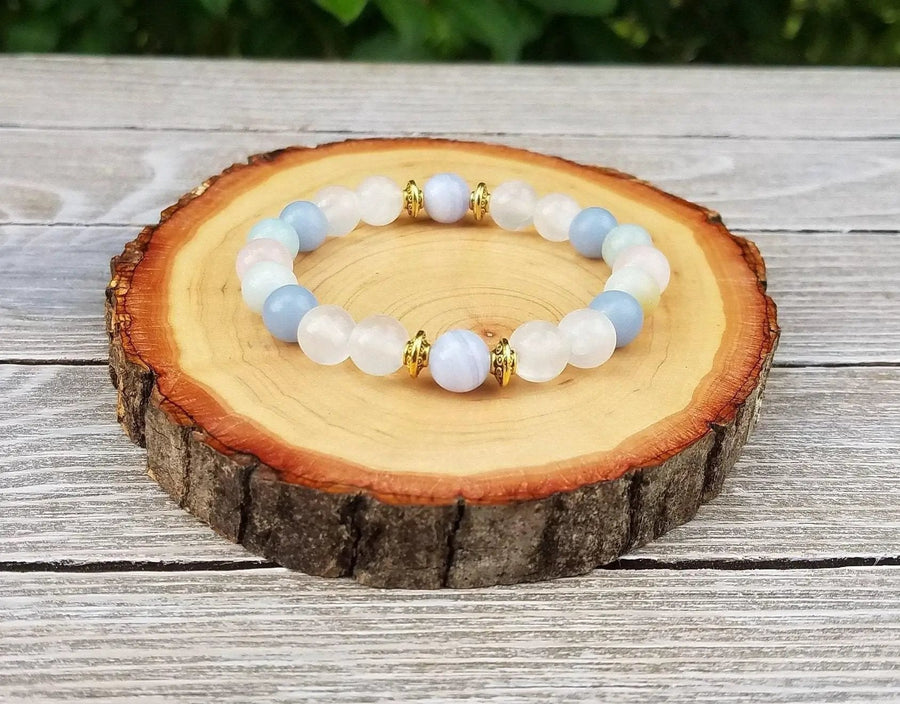 Tranquility Bracelet: Selenite, Morganite, Aquamarine, Blue Lace Agate | Brahmatells by Brahmatells