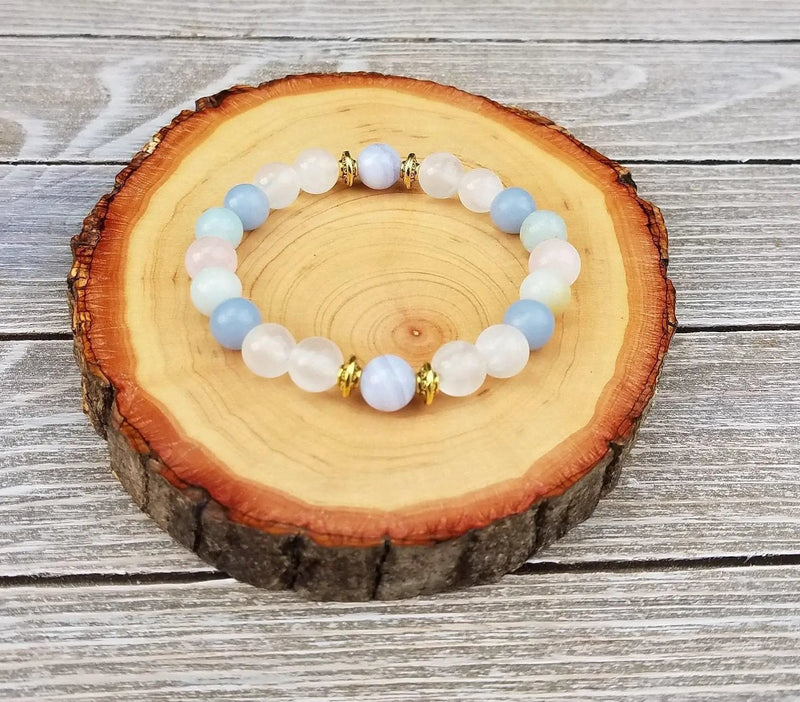 Tranquility Bracelet: Selenite, Morganite, Aquamarine, Blue Lace Agate | Brahmatells by Brahmatells
