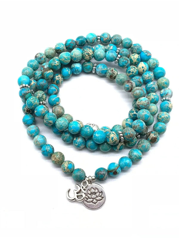 Turquoise Mala Lotus Necklace - 108 Beads for Yoga & Meditation | Brahmatells by Brahmatells