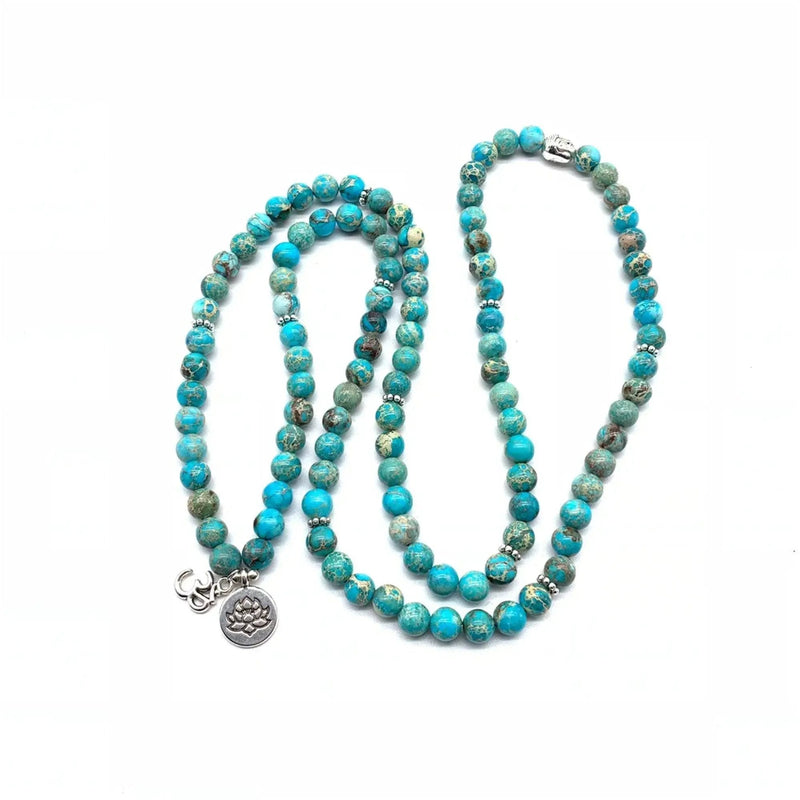 Turquoise Mala Lotus Necklace - 108 Beads for Yoga & Meditation | Brahmatells by Brahmatells