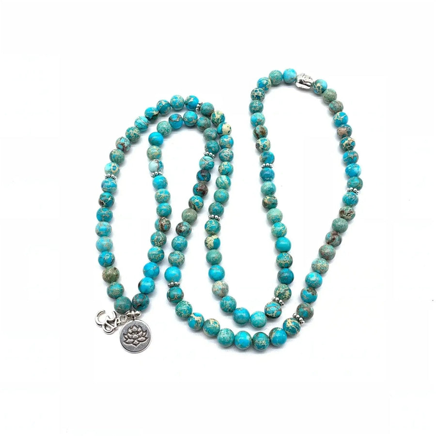 Turquoise Mala Lotus Necklace - 108 Beads for Yoga & Meditation | Brahmatells by Brahmatells