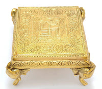 Two Moustaches Brass Elephant Pillar Swastika Pooja Chowki, Standard by Brahmatells