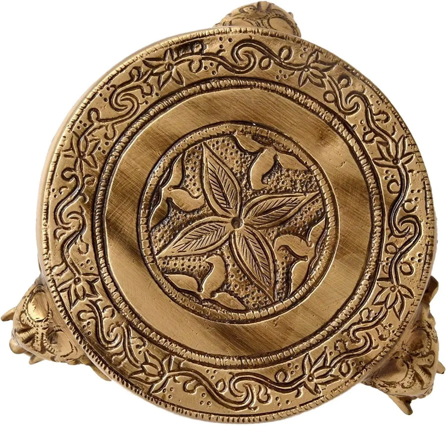 Two Moustaches Elephant Pillars Design Brass Pooja Chowki, Standard, Brown by Brahmatells