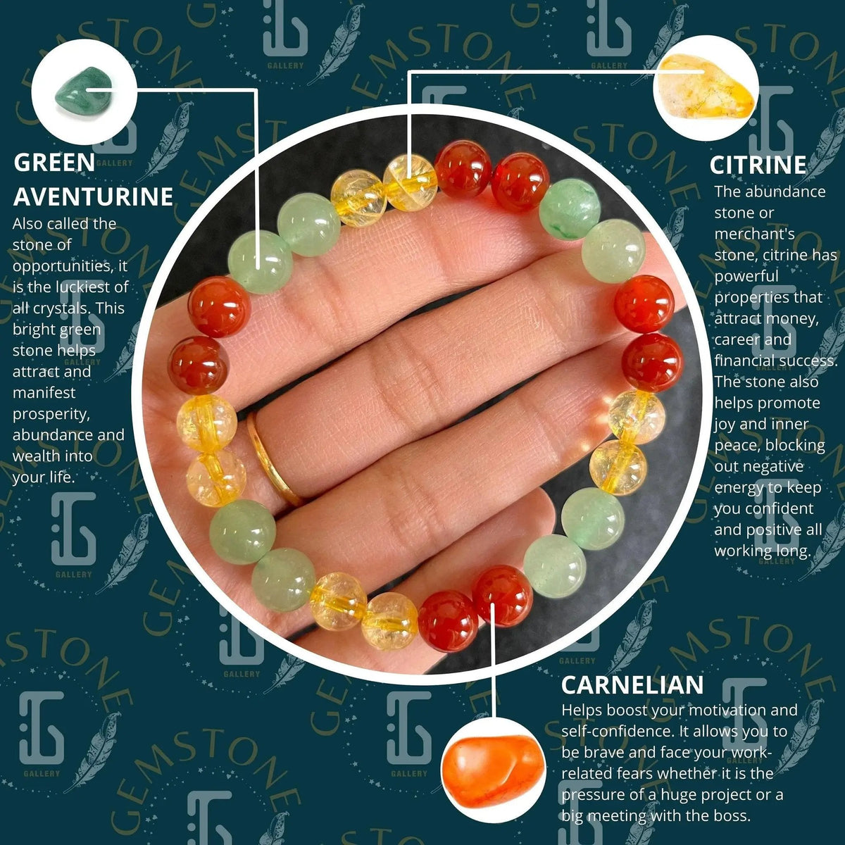 Unlock Career Success: Carnelian, Aventurine & Citrine Bracelet - Brahmatells by Brahmatells
