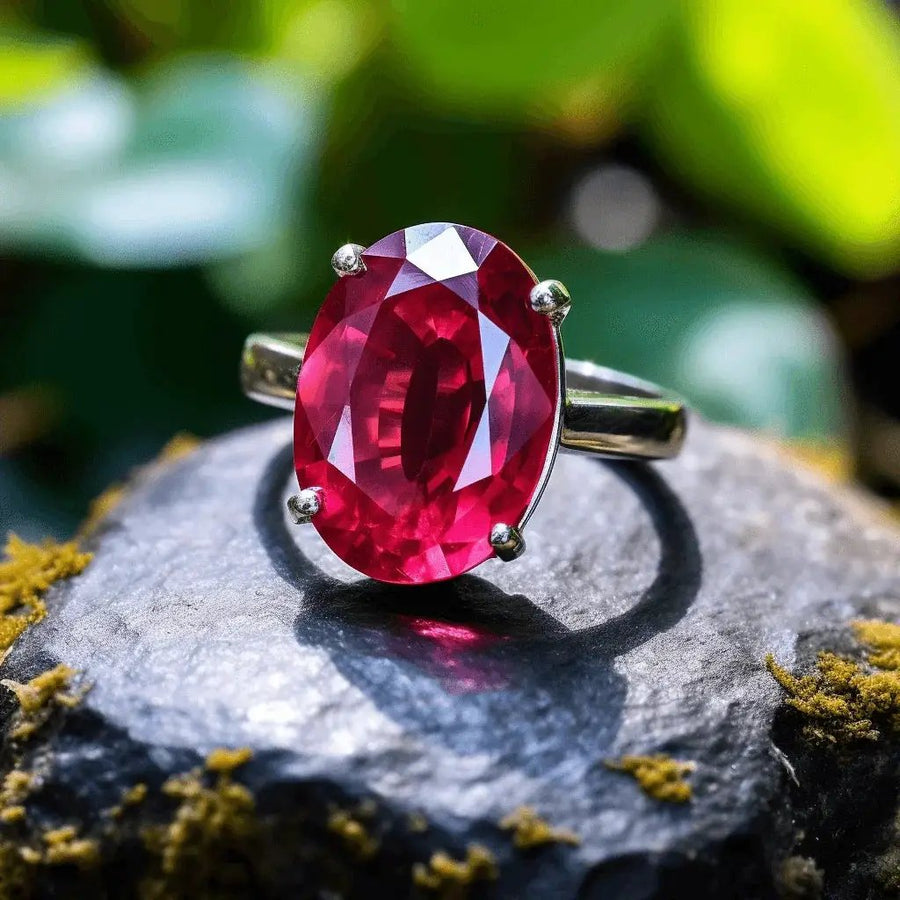 Vermilion Red Ruby Manak Oval Ring in Silver - Unleash Your Potential | Brahmatells by Brahmatells