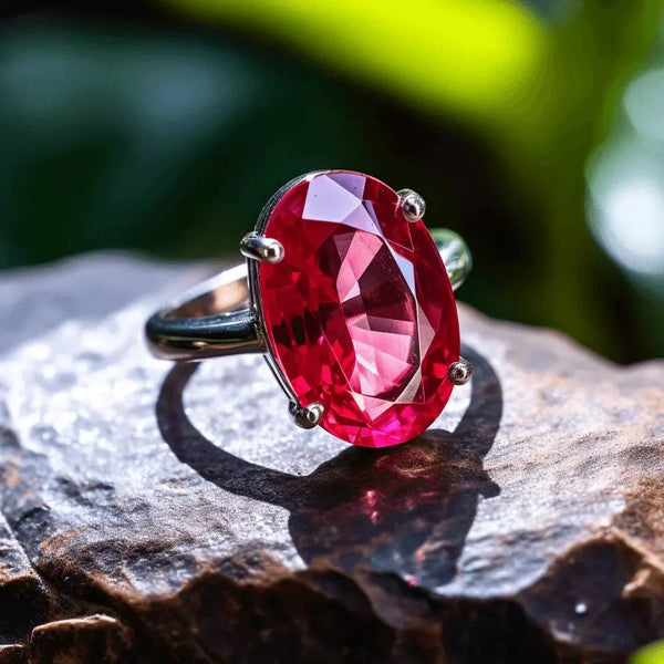Vermilion Red Ruby Manak Oval Ring in Silver - Unleash Your Potential | Brahmatells by Brahmatells