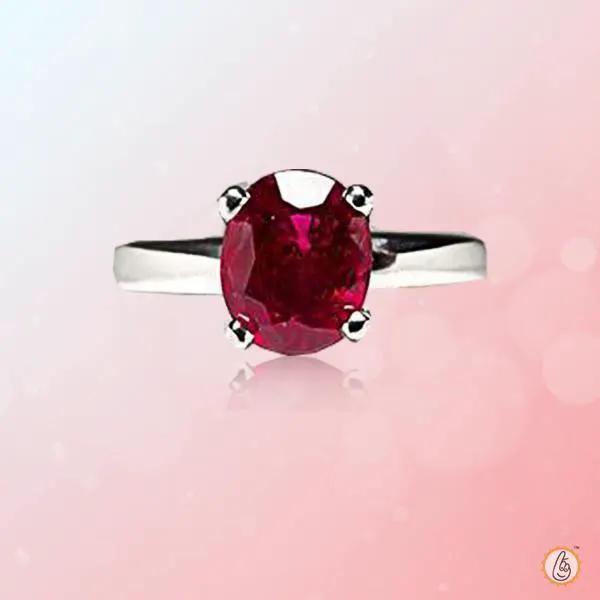 Vermilion Red Ruby Manak Oval Ring in Silver - Unleash Your Potential | Brahmatells by Brahmatells