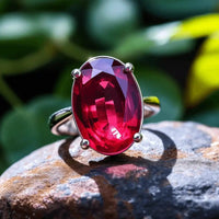 Vermilion Red Ruby Manak Oval Ring in Silver - Unleash Your Potential | Brahmatells by Brahmatells