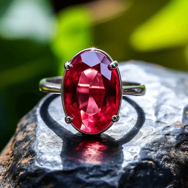 Vermilion Red Ruby Manak Oval Ring in Silver - Unleash Your Potential | Brahmatells by Brahmatells