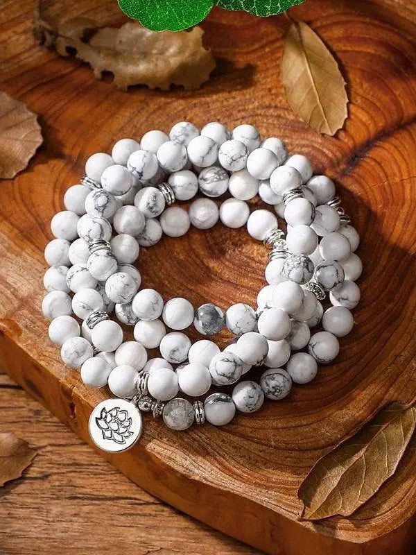 White Howlite 108 Mala Beads Necklace - Serene Meditation Charm | Brahmatells by Brahmatells