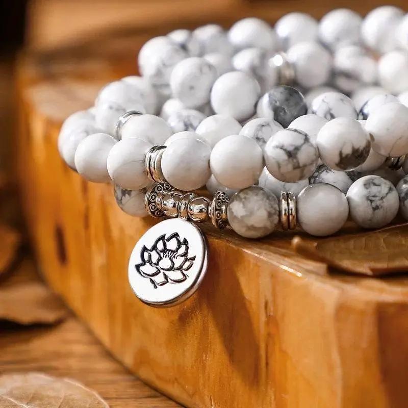 White Howlite 108 Mala Beads Necklace - Serene Meditation Charm | Brahmatells by Brahmatells