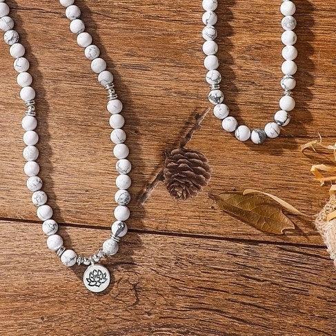 White Howlite 108 Mala Beads Necklace - Serene Meditation Charm | Brahmatells by Brahmatells