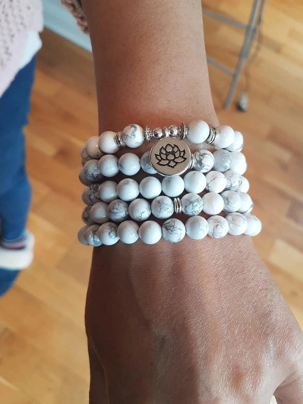 White Howlite 108 Mala Beads Necklace - Serene Meditation Charm | Brahmatells by Brahmatells