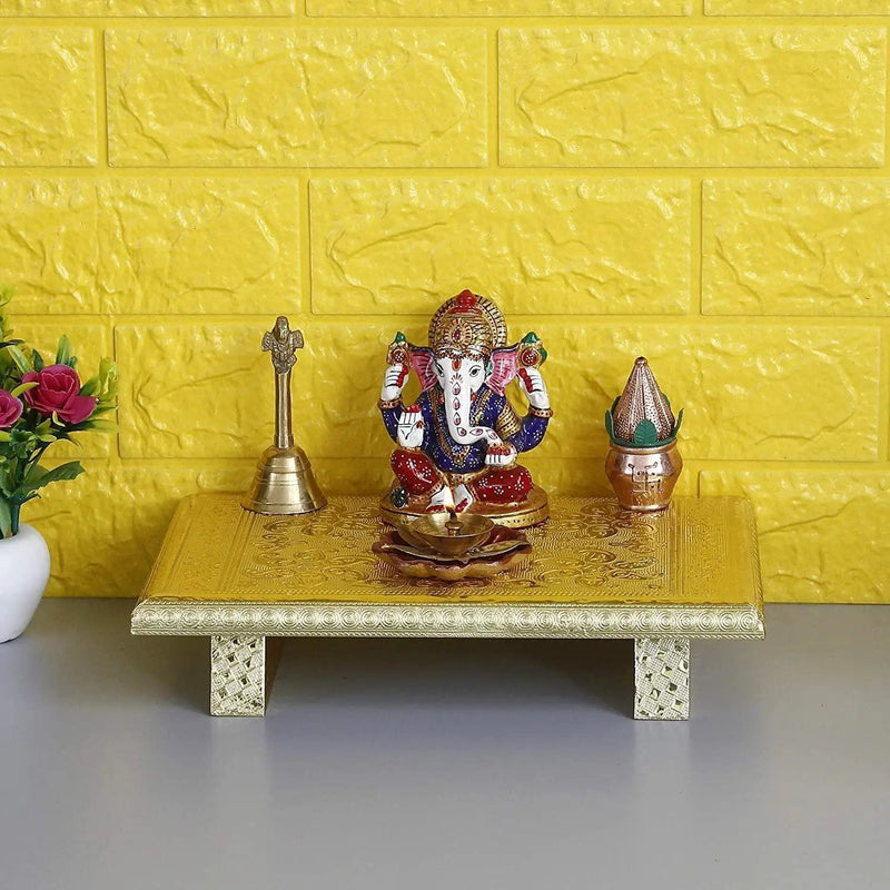 Wood Pooja Chowki (Multicolour ) by Brahmatells