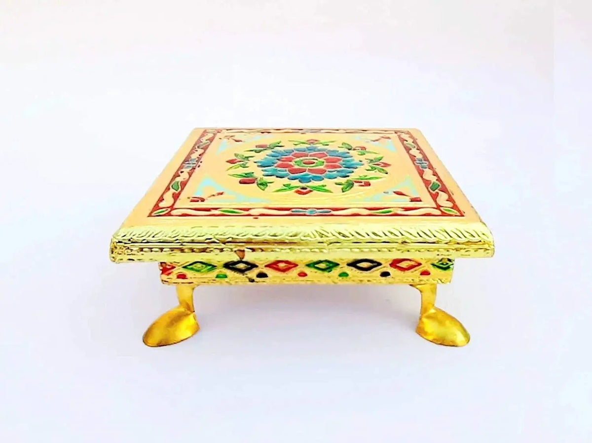 Wooden Bajot Chowki Handcrafted Multicolor Handmade (Small) by Brahmatells