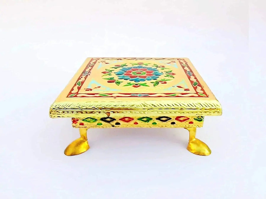 Wooden Bajot Chowki Handcrafted Multicolor Handmade (Small) by Brahmatells
