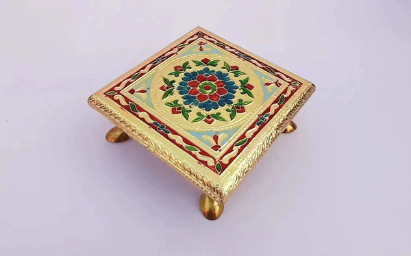 Wooden Bajot Chowki Handcrafted Multicolor Handmade (Small) by Brahmatells