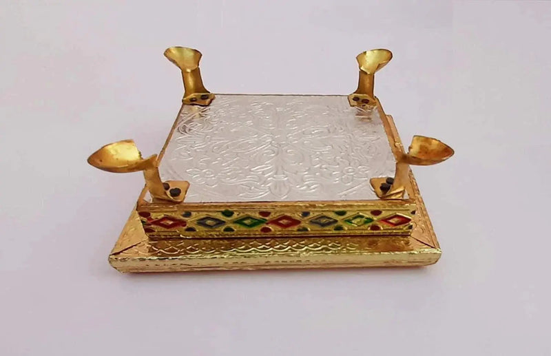 Wooden Bajot Chowki Handcrafted Multicolor Handmade (Small) by Brahmatells