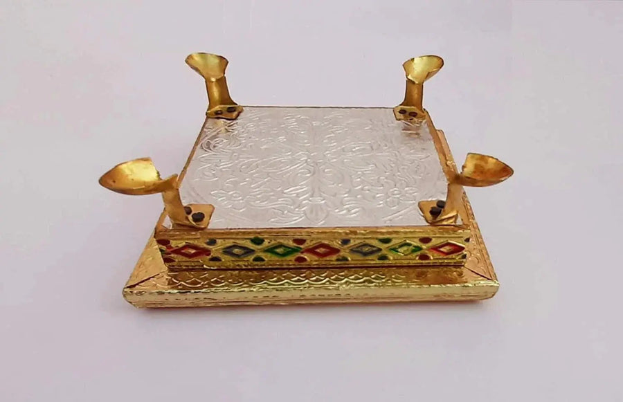 Wooden Bajot Chowki Handcrafted Multicolor Handmade (Small) by Brahmatells