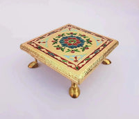 Wooden Bajot Chowki Handcrafted Multicolor Handmade (Small) by Brahmatells