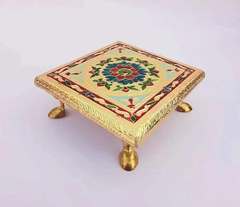 Wooden Bajot Chowki Handcrafted Multicolor Handmade (Small) by Brahmatells
