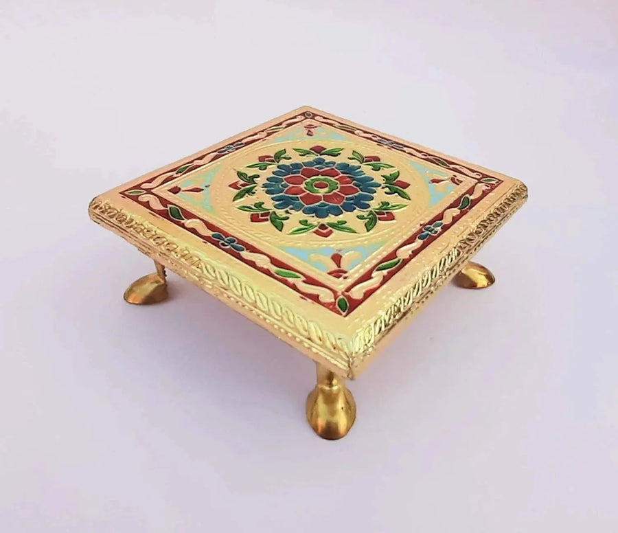 Wooden Bajot Chowki Handcrafted Multicolor Handmade (Small) by Brahmatells