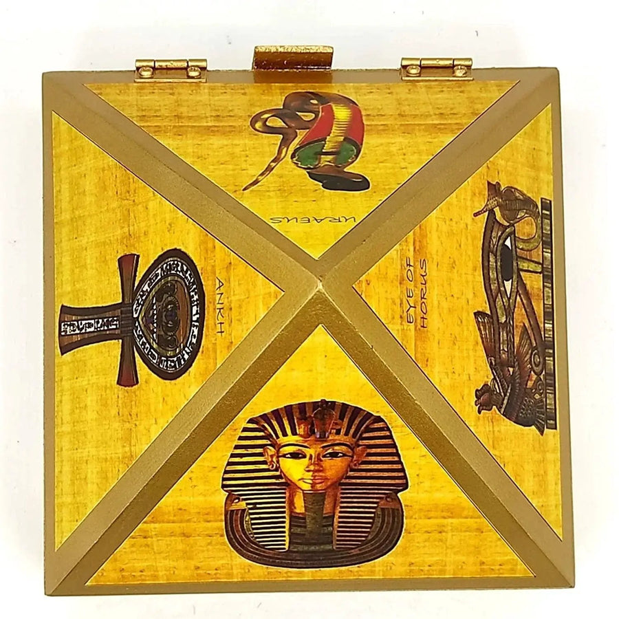 Wooden Vastu Pyramid Wish, Cash, Reiki Box with Egyptian Symbol by Brahmatells