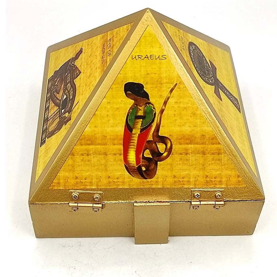 Wooden Vastu Pyramid Wish, Cash, Reiki Box with Egyptian Symbol by Brahmatells